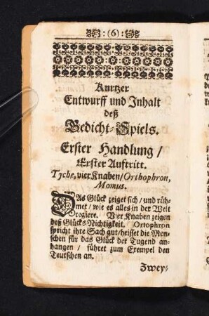 Kurtzer Entwurff und Inhalt deß Gedicht-Spiels.