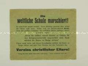 Propaganda-Handzettel des Vereins christlicher Eltern gegen die weltlichen Schulen