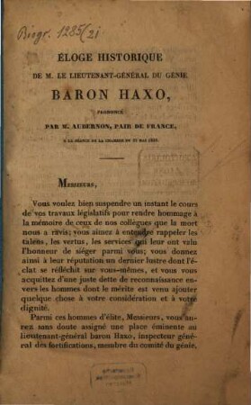 Éloge historique de M. le lieutenant-général du génie Baron Haxo