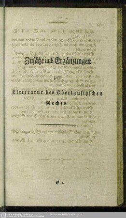 Zusätze und Ergänzungen zur Litteratur des Oberlausitzschen Rechts