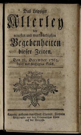 Den 28. December 1762. Zwey und funfzigstesStück.