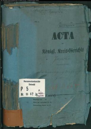 Belegakte zu den Zivilstandsregistern der Juden mit den Orten Grüne, Hennen, Iserlohn, Letmathe, Niederhemer, Oberhemer, Oestrich, Sundwig und Westig (H 1869-1874)