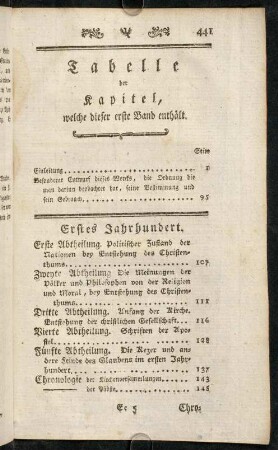 441-445, Tabelle der Kapitel, welche diser erste Band enthält.
