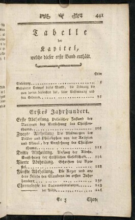 441-445, Tabelle der Kapitel, welche diser erste Band enthält.