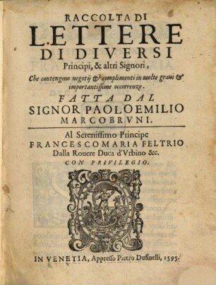 Raccolta di Lettere di diversi Principi