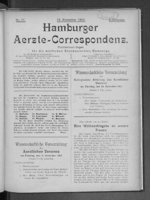 Wissenschaftliche Versammlung der Biologischen Abteilung des Aerztlichen Vereines ...