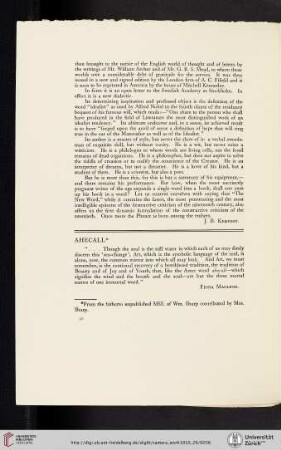 Ahecall [from the unpublished manuscripts of William Sharp contributed by Elizabeth Sharp]