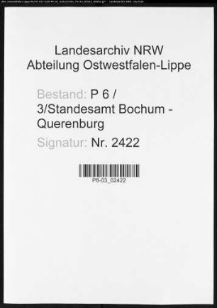 Sterberegister Standesamt Bochum XII-Querenburg