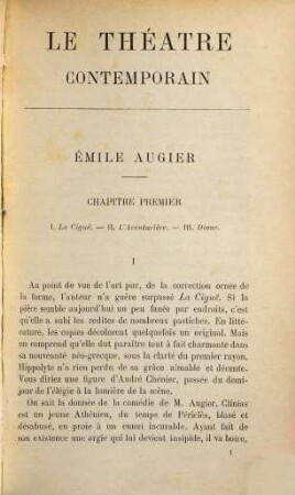 Le théatre contemporain : Émile Augier, Alexandre Dumas fils
