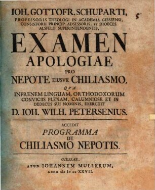 Examen apologiae pro Nepote eiusque chiliasmo
