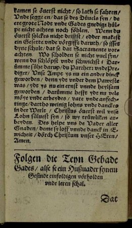Folgen die Teyn Gebade Gades/ alse se ein Hußvader synem Gesinde einfoldigen vörholden unde leren schal.
