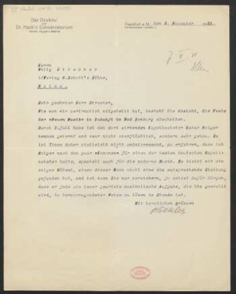 Brief an Willy Strecker an B. Schott's Söhne : 03.11.1931