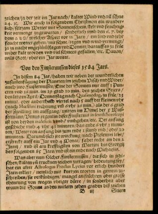 Von den Finsternussen dieses 1584 Jars.