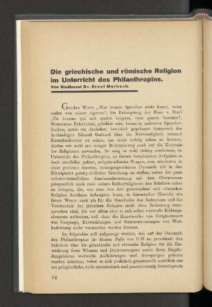 Die griechische und römische Religion im Unterricht des Philanthropins.