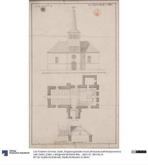 Sabin, Regierungsbezirk Köslin (Woiwodschaft Westpommern) oder Sabin, (Żabin, Landgemeinde Banie Mazurskie, Powiat Gołdapski, Woiwodschaft Ermland-Masuren). Entwurf zur Dorfkirche