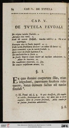 Cap. V.: De Tutela feudali
