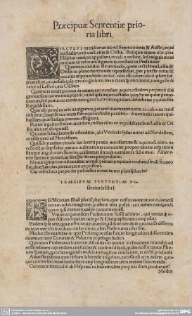 Praecipuae Sententiae prioris libri.