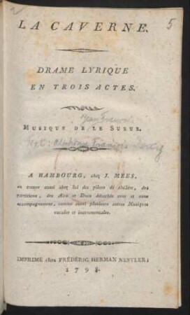 La Caverne : Drame Lyrique En Trois Actes