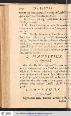 Cyprianus, 26. Septemb.