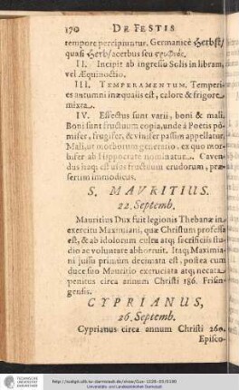 Cyprianus, 26. Septemb.