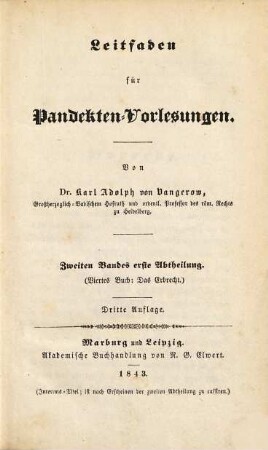 Leitfaden für Pandekten-Vorlesungen, 2. Band. Viertes Buch: Das Erbrecht