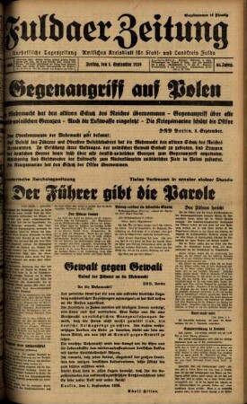 Ausgabe vom Freitag, den 01. September 1939.