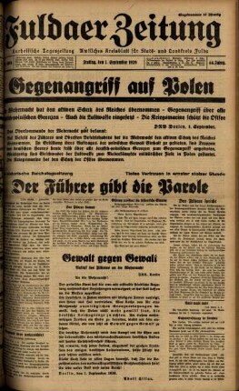 Ausgabe vom Freitag, den 01. September 1939.