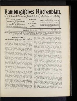 Nr. 37. Hamburg, 14. September 1913. 10. Jahrgang.