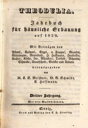 Theodulia : Jahrbuch für häusliche Erbauung, 1829 = Jg. 3