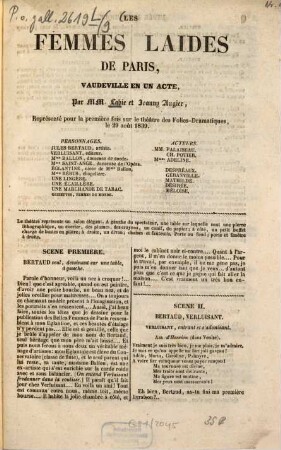 Les femmes laides de Paris : vaudeville en un acte