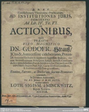 Conclusionum theoretico-practicarum ad institutiones juris exercitatio: Ad lib. 4. tit. 6. de actionibus
