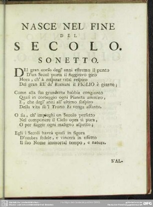 Nasce Nel Fine Secolo. Sonetto