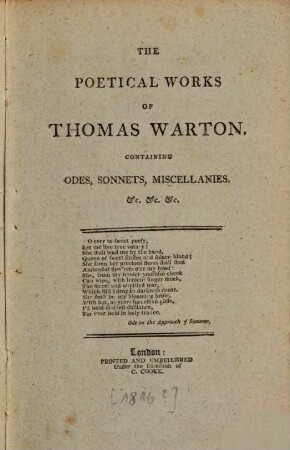 The poetical works of Thomas Warton : with the life of the author