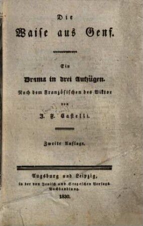 Die Waise aus Genf : ein Drama in drei Aufzügen