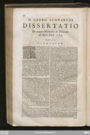 M. Georg. Schwartze Dissertatio De pugna Michaëlis & Draconis ad Apoc. XII:7, 8, 9.