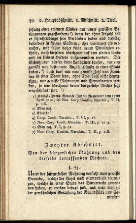 Zweiter Abschnitt. Von der bürgerlichen Nahrung und dieselbe betreffenden Rechten.