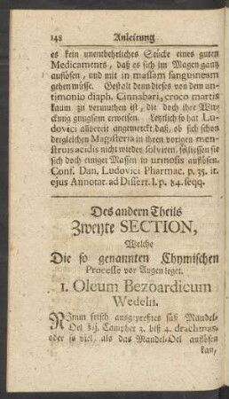 Des andern Theils Zweyte Section, Welche Die so genannten Chymischen Processe vor Augen leget