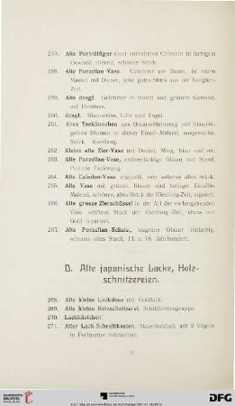 D. Alte japanische Lacke, Holzschnitzereien (Nr. 268 - 303)
