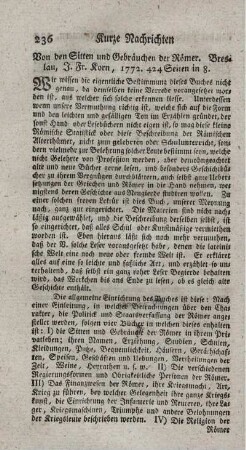 Von den Sitten und Gebräuchen der Römer.