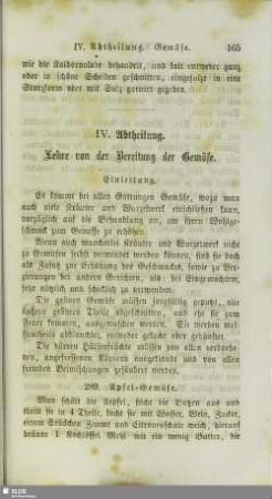 IV. Abtheilung. Lehre von der Bereitung der Gemüse