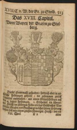 Das XVIII. Capitel. Vom Wapen der Grafen zu Stolberg