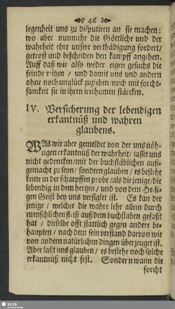 IV. Versicherung der lebendigen erkantnüß und wahren glaubens