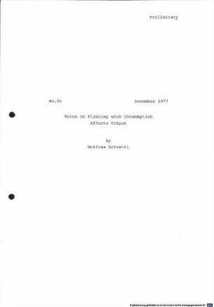 Notes on planning when consumption affects output