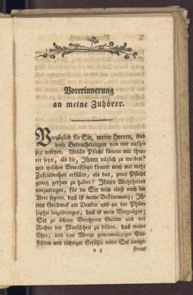 Vorerinnerung an meine Zuhörer