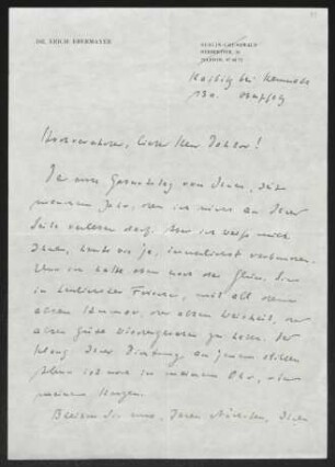 Brief von Erich Ebermayer an Gerhart Hauptmann
