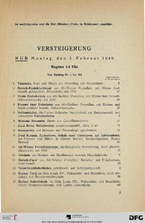 Montag, den 5. Februar 1940, Beginn 14 Uhr (Nr. 1-264)