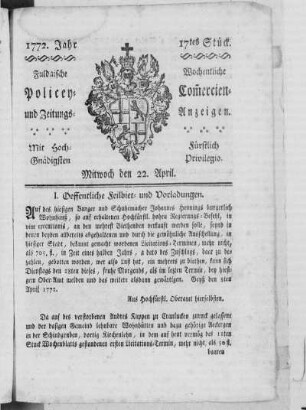 17tes Stück, Ausgabe vom 22. April 1772