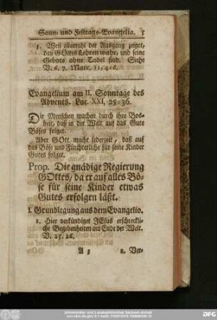 Evangelium am II. Sonntage des Advents. Luc. XXI, 25 - 36.