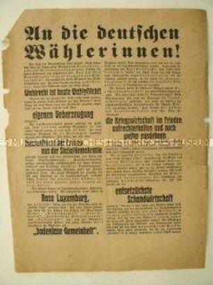 Flugblatt der DNVP zur Wahl der Nationalversammlung 1919 mit Ausrichtung auf die weiblichen Wähler