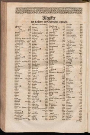 Register der Kräuter in Griechischer Sprache